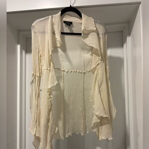 Express Cream Sheer Ruffled Blouse